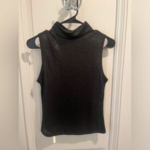 Aqua metallic Rib Knit Mock Neck Top